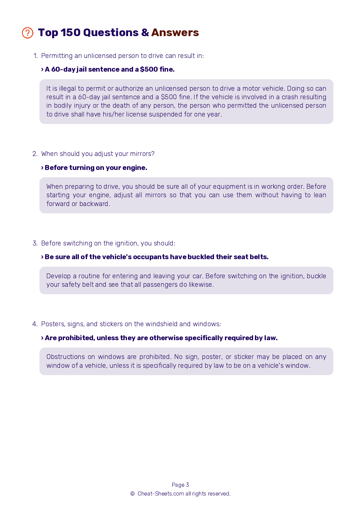 2024 Florida DMV Permit Test Cheat Sheet 99 Pass Rate 