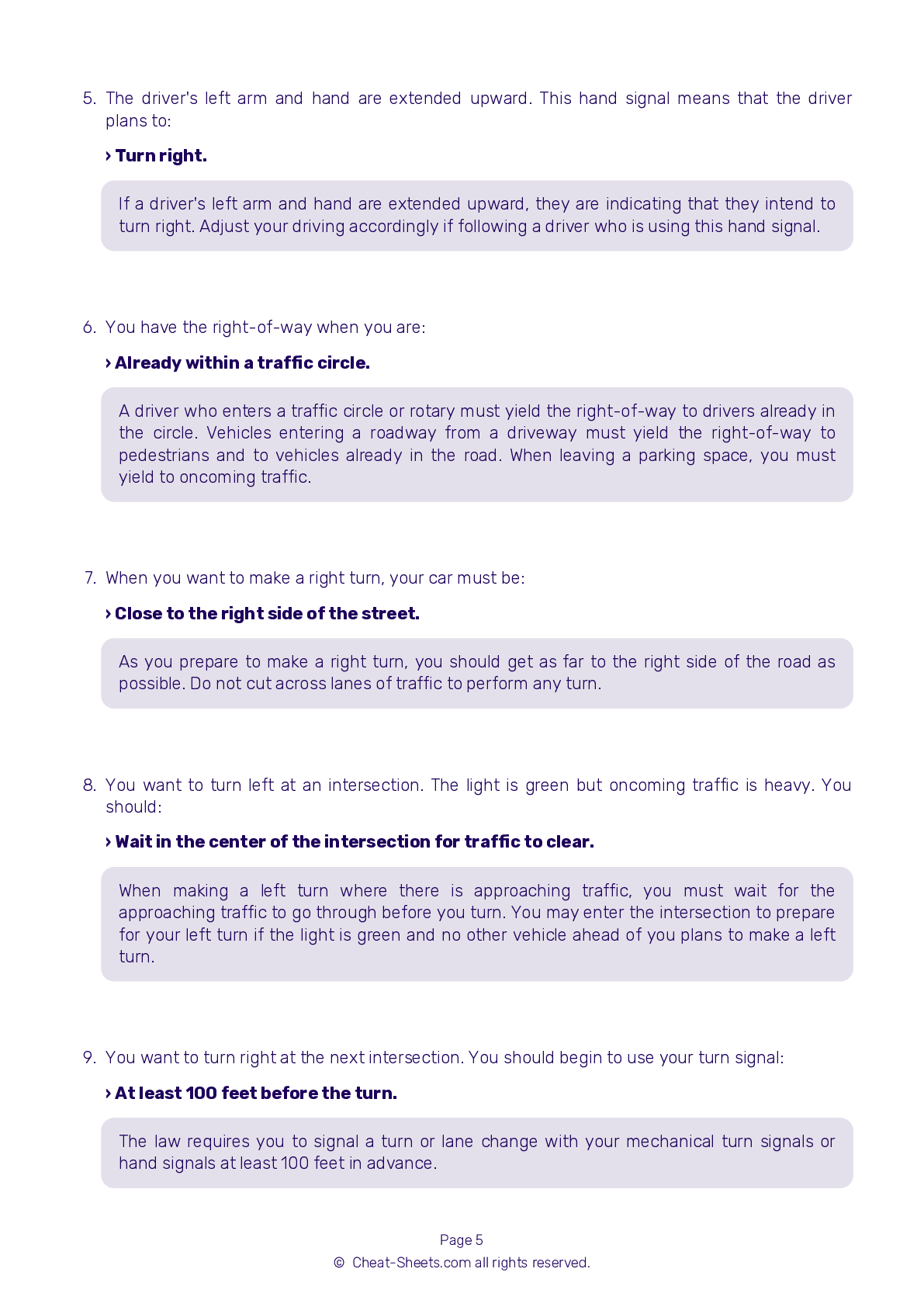 dmv written test cheat sheet ny