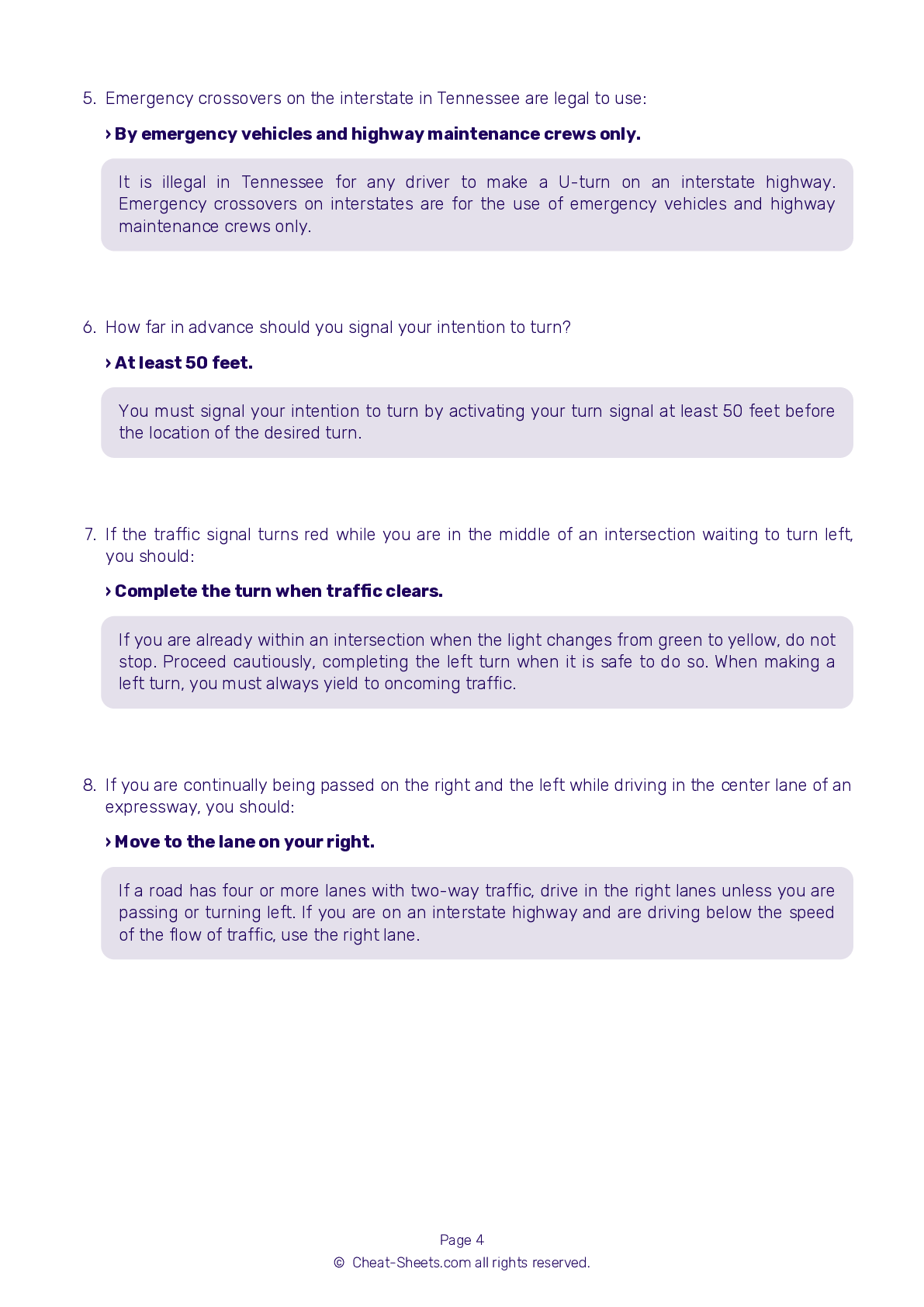 2024 Tennessee DMV Permit Test Cheat Sheet. 99 pass rate!