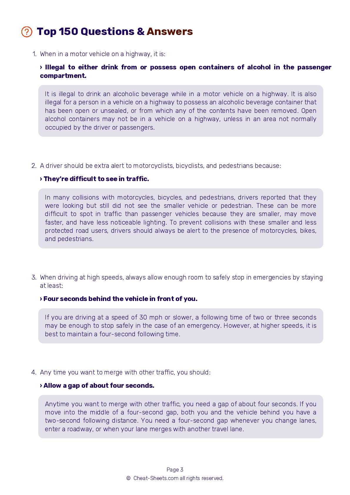 2023 Washington DMV Permit Test Cheat Sheet 99 Pass Rate 