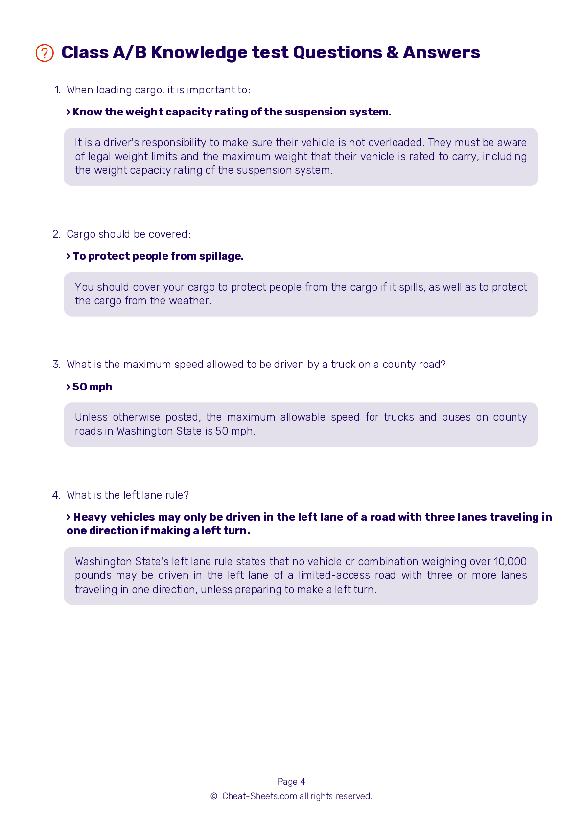 2024 Washington DMV CDL Permit Test Cheat Sheet 99 Pass Rate 